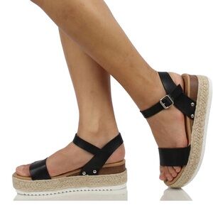 Soda Black Espadrille Wedge Sandals